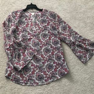 J. Crew Bell Sleeve Patterned Top